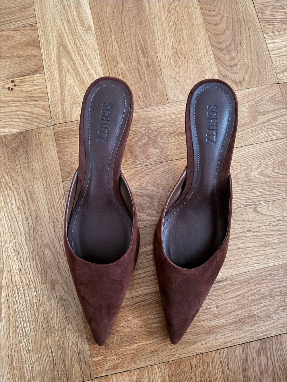 SCHUTZ Brown Suede Pointed-Toe Mules - Picture 5 of 8